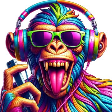 Vibrant Monkey Head With Headphones, Colorful Monkey Head Wearing ...