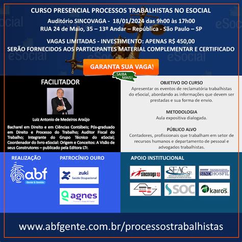 Curso Processos Trabalhistas No Esocial Revista Rh