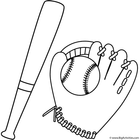 Bat And Baseball In Glove Coloring Page Sports