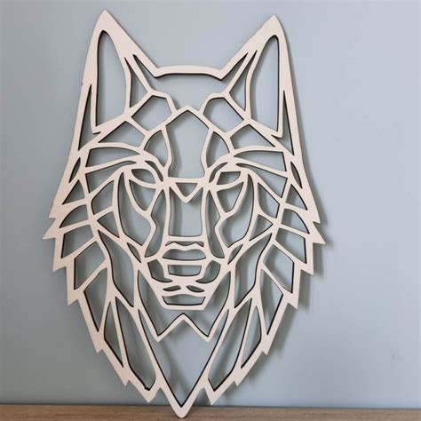 Loup découpe laser en bois Origami Décoration murale géométrique