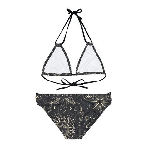 Celestial Outer Space Black Bikini Set Sun Moon Stars Swimsuit Planet Lovers Space Bathing Suit
