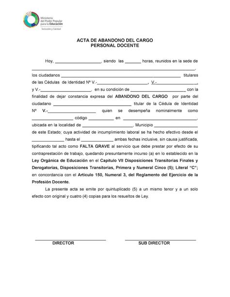 Formato De Acta Administrativa Por Abandono De Trabajo Trabajo