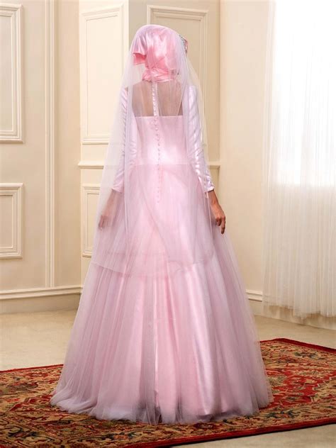 Affordable Beaded Satin Long Sleeve Muslim A Line Wedding Dress With