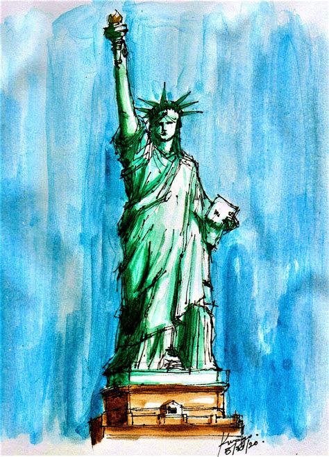 Watercolor Illustration Watercolour Painting Liberty New York City