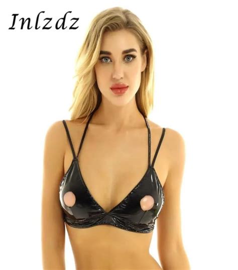 Soutien Gorge En Cuir PU Pour Femmes Lingerie Érotique Haut À La Mode