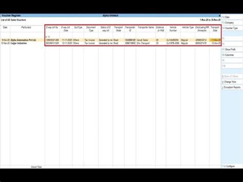 Tally Add On Display E Way Bill Details In Sales Columnar Report In