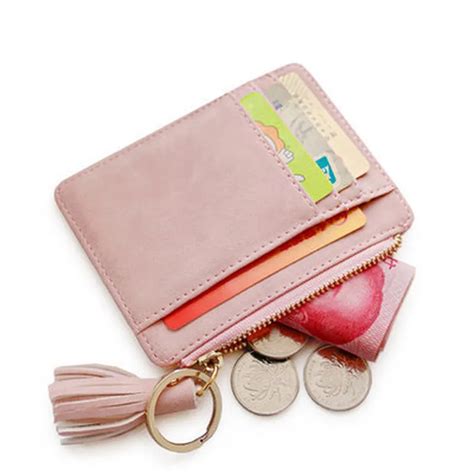 Matt Leather Mini Tassel Women Card Holder Cute Credit ID Card Holders Zipper Wallet Case Change ...