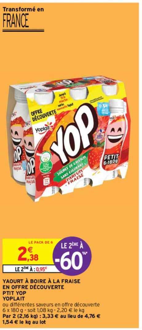 Promo Yaourt à Boire à La Fraise En Offre Découverte P tit Yop Yoplait