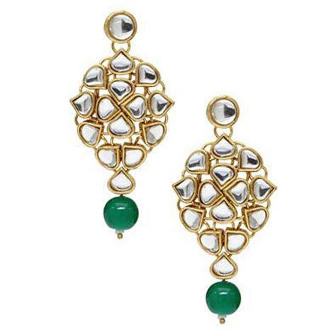 Peora Gold Plated Traditional Kundan Pearl Green Bridal Jewellery Set