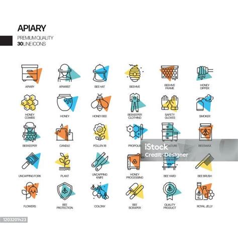 Seperangkat Ikon Garis Vektor Terkait Apiary Yang Sederhana Kumpulan