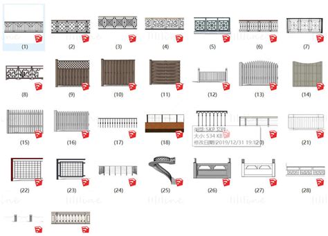 European style railing sketchup model collection