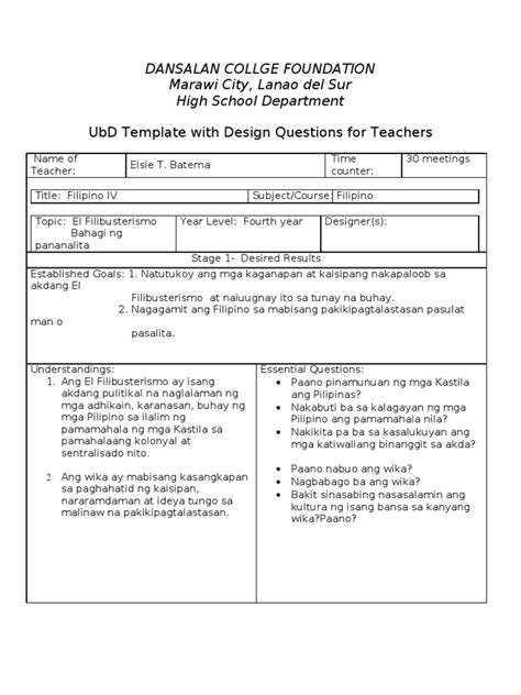 Format Of Detailed Lesson Plan In Filipino Printable Templates