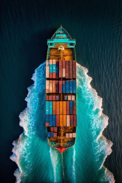 Premium Photo Container Ship Aerial View Blue Sea Generative Ai