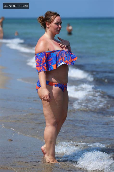 Chanelle Hayes Wearing An Orange Blue Floral Bikini At The Beach In Tenerife Spain AZNude