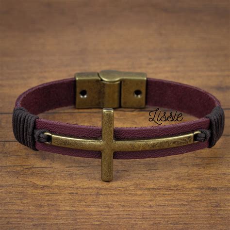 Pulseira Masculina Couro Cruz Fecho Magnético Imã Elo7