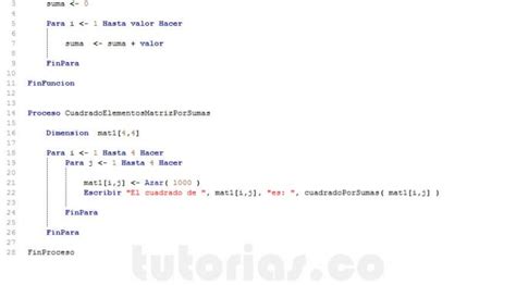 Funciones PSeint Cuadrado De Elementos De Matriz Por Sumas