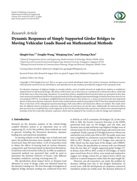 PDF Dynamic Responses Of Simply Supported Girder Bridges To Moving