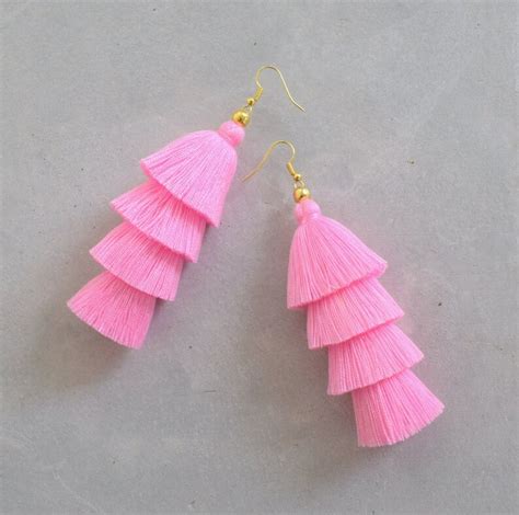 Handmade Light Pink Tassel Earrings Etsy