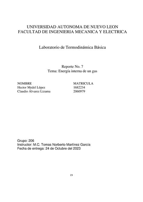 Lab Termo Practica Universidad Autonoma De Nuevo Leon Facultad De