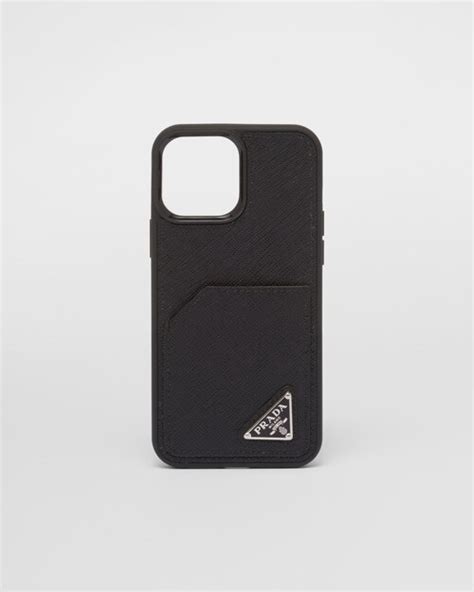 Black Saffiano Leather Iphone Pro Max Cover Prada