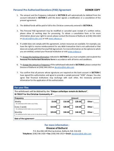 Fillable Online Personal Pre Authorized Donations PAD Agreement DONOR