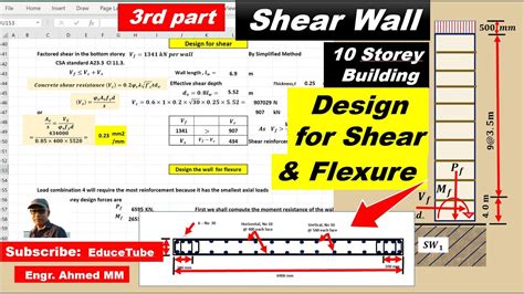 Shear Wall Design For Shear And Flexure Ten Storey Building Part 3 Youtube