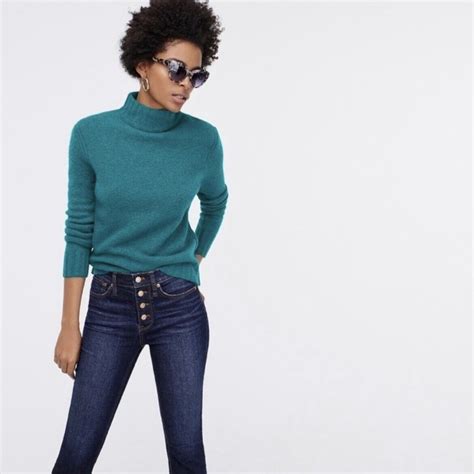 J Crew Mockneck Sweater In Supersoft Yarn Teal EBay