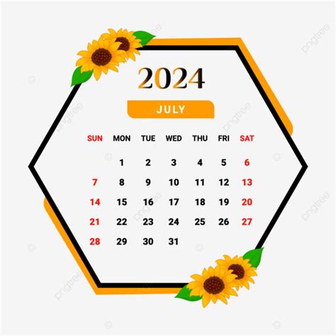 Calendário De Julho De 2024 Moldura De Flor Exclusiva Vetor PNG