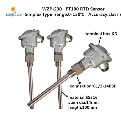 China Customized WZP 230 PT100 RTD Sensor Simplex Type Range 0 150