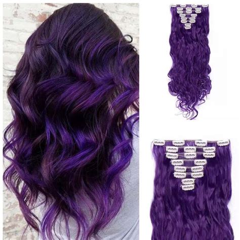 8 Pieces Purple Clip In Hair Extensions 24 Inches Long Curly Etsy In 2020 Bright Purple Hair