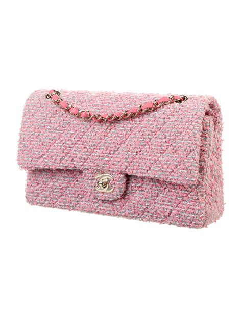 Chanel 2021 Classic Tweed Medium Double Flap Bag Pink Shoulder Bags