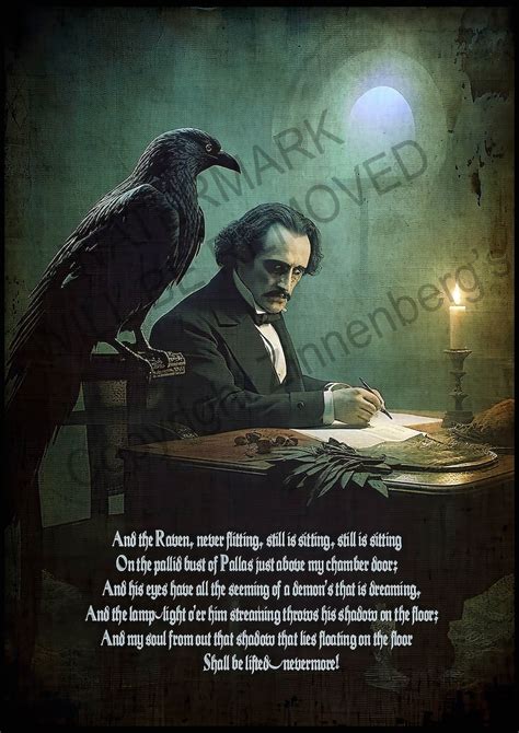 Edgar Allan Poe Raven Wall Art, Oil Painting of the Raven Poem ...