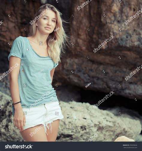 Portrait Beautiful Blonde Girl On Beach Stock Photo Edit Now 259209626