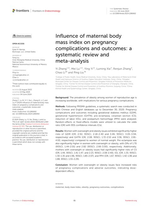 Pdf Influence Of Maternal Body Mass Index On Pregnancy Complications