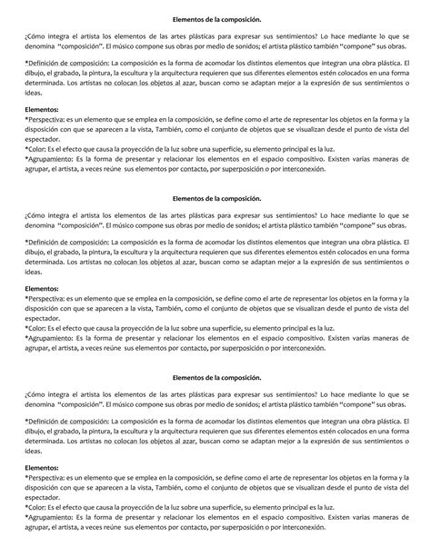 Elementos De La Composici N De Los Elementos De Las Artes Visuales Docx