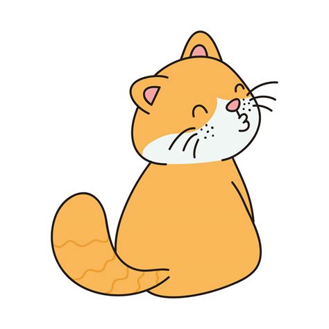 Hand Drawn Cute Cat Sticker Isolated On White Background Cute Orange