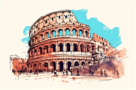 Premium Photo A Drawing Of The Colosseum In Rome