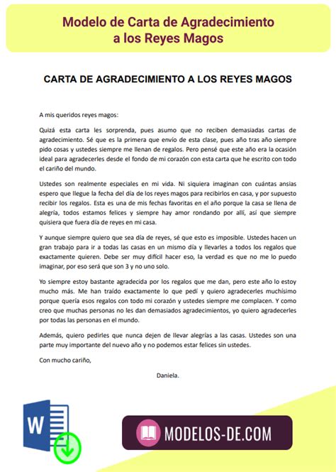 Carta De Agradecimiento A Los Reyes Magos En Word Gratis