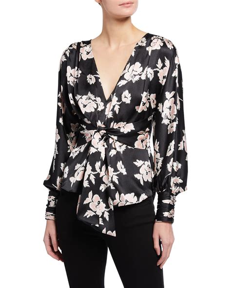 Cinq A Sept Yesenia Floral Print Knotted Silk Top Neiman Marcus Tie