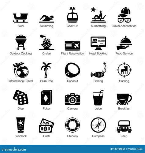 Paquete De Iconos De Glifos Para Picnic Y Vacaciones Ilustración del