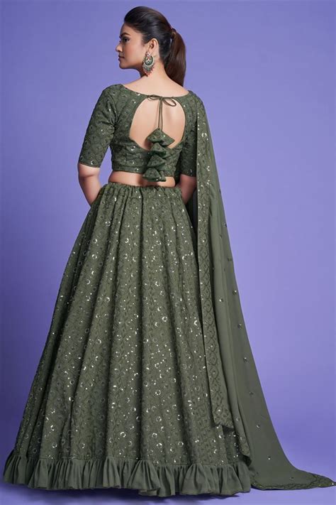 Trendy Mehendi Green Color Georgette Lehenga With Sequins Work Simple