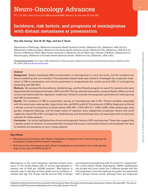 Pdf Incidence Risk Factors And Prognosis Of Meningiomas With