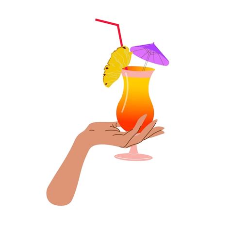 Premium Vector Hand Holds A Glass With A Refreshing Summer Cocktail