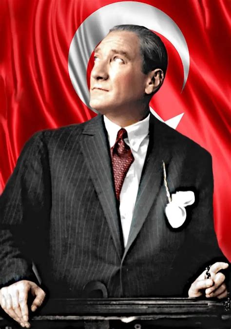 Mustafa Kemal Atat Rk Portrait With Flag While Looking At The Sky