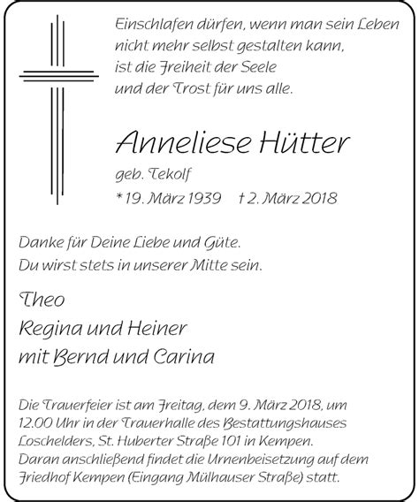 Alle Traueranzeigen F R Anneliese H Tter Trauer Rp Online De