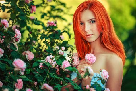 Women Model Redhead Sergey Shatskov Looking At Viewer Dyed Hair