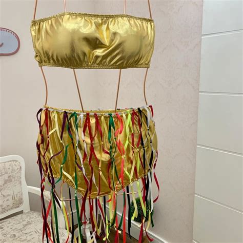 Top Cropped Hot Pant Metalizado Saia Tirinhas Elo