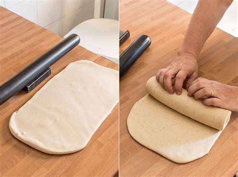 Two Images Showing How To Make An Uncooked Pizza Dough On A Cutting Board