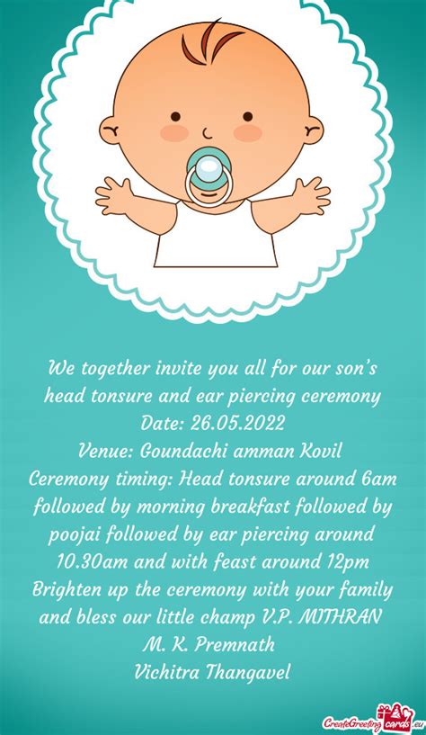 We Together Invite You All For Our Sons Head Tonsure And Ear Piercing