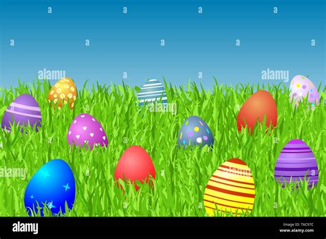 Illustration of Easter eggs hidden in grass Stock Photo - Alamy 